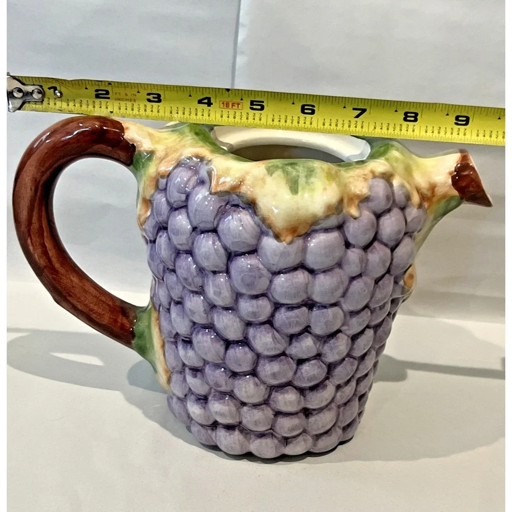 VTG Majolica Grape-Vines Motif Ceramic Tea / Coffee Pot‎ Portugal | Hand Painted